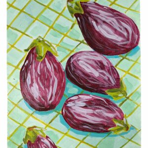 Eggplants on a Checkered Table
