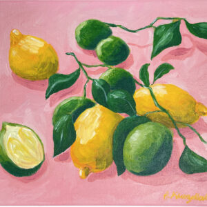 Lemons on a pink napkin